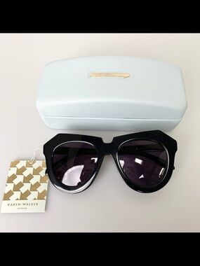 Karen Walker Black Geometric Sunglasses with Case
